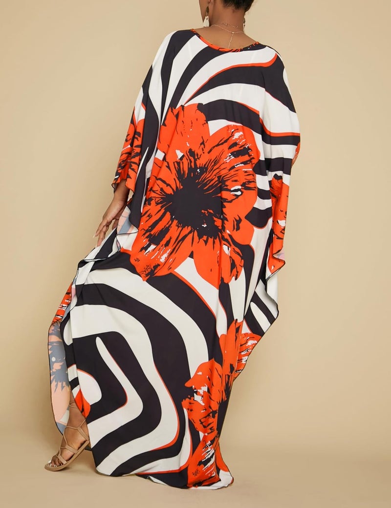 Bsubseach Women Floral Print Kaftan Dresses Plus Size Bathing Suit Cover Up Moo Moos Caftan Beach Dress for Swimwear Summer - Image 5